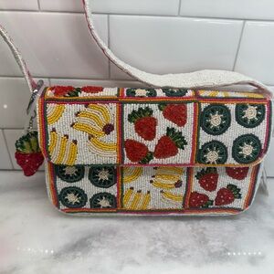 Made In India Beaded Fruit Shoulder Bag Bananas Strawberries Kiwi Handbag NWT